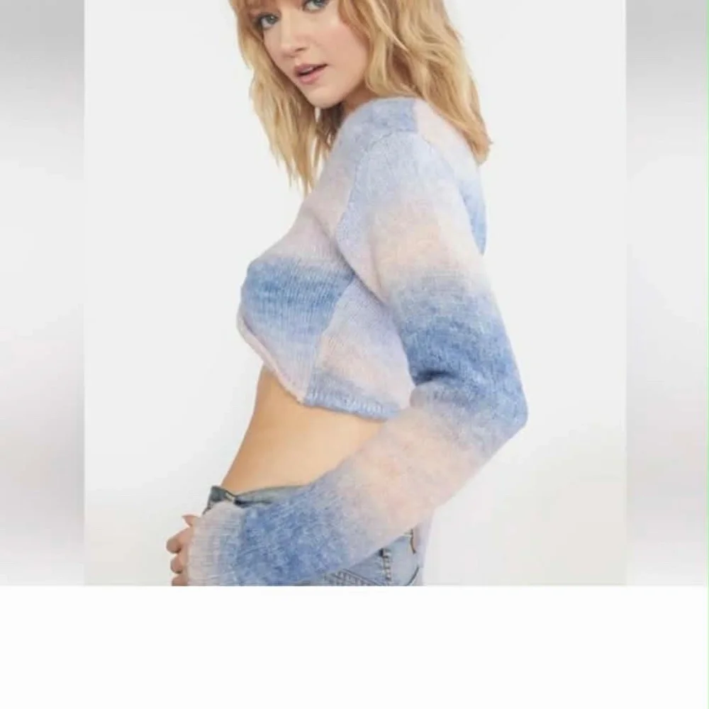For Love And Lemons NWT Celeste Twist Knot Cropped Cotton Candy Pastel Sweater M - Picture 7 of 12